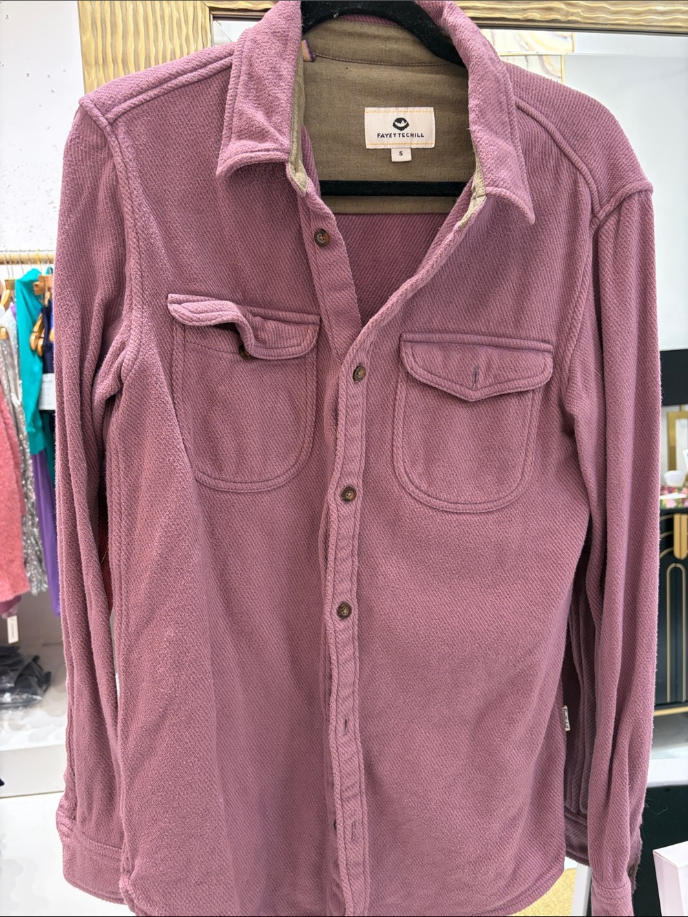 Fayettechill Men's Long-Sleeve Button-Down Shirt Jacket — Dusty Rose